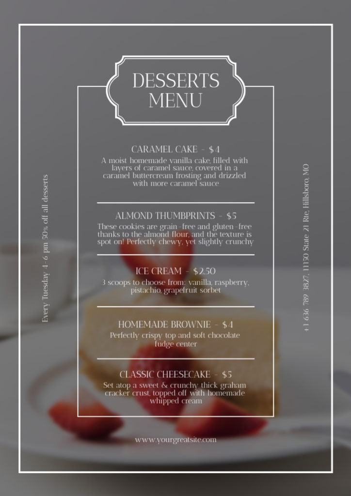 Desserts Offer with Strawberry Cake Menu Design Template