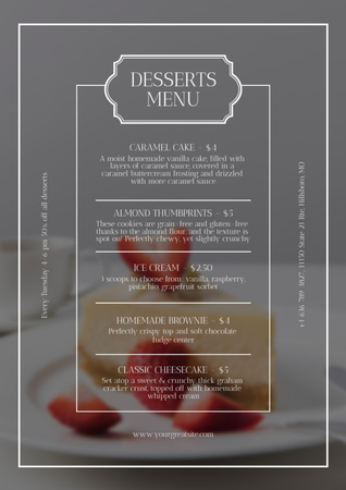 Designvorlage Desserts Offer with Strawberry Cake für Menu