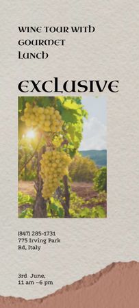 Designvorlage Ankündigung der Weinprobe auf dem sonnigen Bauernhof für Invitation 9.5x21cm