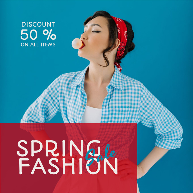 Announcement Spring Fashion Sale Offer In Blue Instagramデザインテンプレート