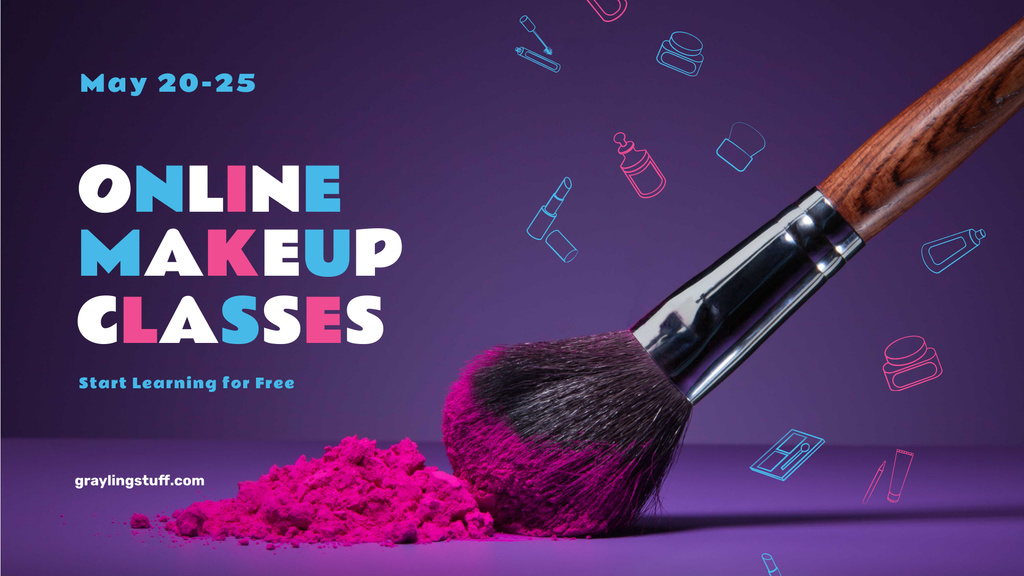 Online Makeup Classes Ad with Brush and Powder FB event cover Tasarım Şablonu