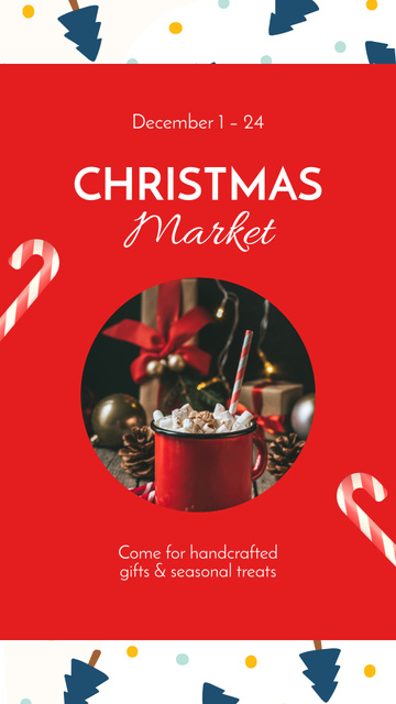 Designvorlage Announcement of Christmas Holiday Market with Sweet Cocoa für Instagram Video Story