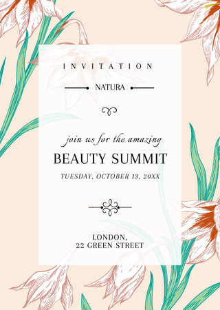 Beauty Summit Announcement with Spring Flowers Flyer A6 Design Template