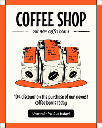 Coffee Shop Offer Discount For New Coffee Beans In Packs Instagram Post Vertical Design Template