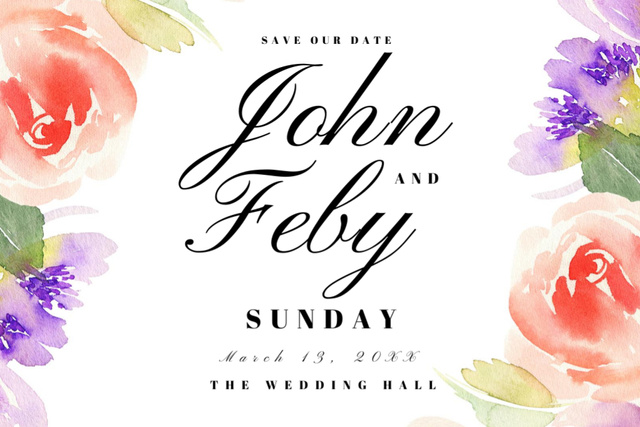 Modèle de visuel Wedding Event Announcement With Cute Bright Watercolor Flowers - Postcard 4x6in