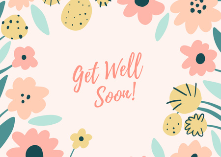 Get Well Soon Wish with Cute Flowers Postcard 5x7in Design Template