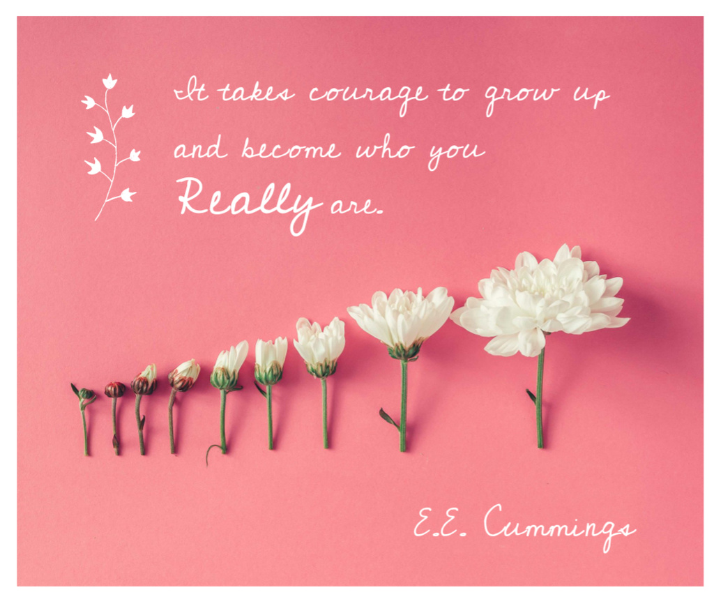 Inspirational Quote with White Chrysanthemums on Pink Facebook Modelo de Design