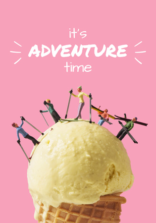 Illustration of Skiers on Ice Cream on Pink Poster 28x40in – шаблон для дизайну
