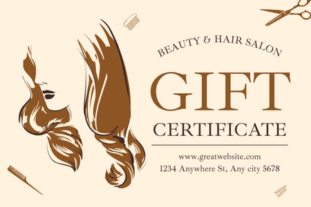 Beauty Salon Ad with Illustration of Female Hair Gift Certificate Design Template