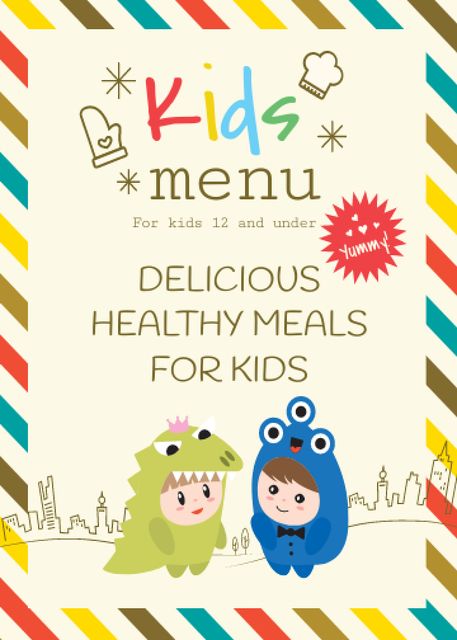Kids Menu Offer with Children in Costumes Invitationデザインテンプレート