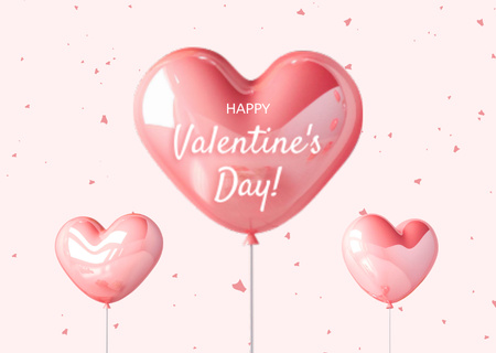 Affectionate Valentine's Salutations And Wishes With Balloons In Pink Card Design Template
