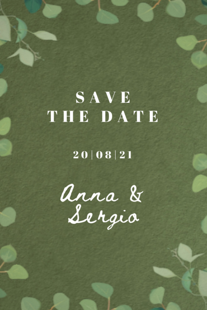 Wedding Day Announcement In Twigs Frame in Green Postcard 4x6in Vertical Tasarım Şablonu
