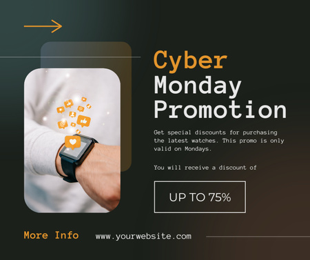Ontwerpsjabloon van Facebook van Cyber Monday-promotie met moderne smartwatch