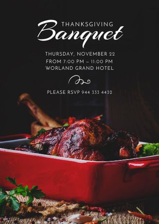 Ontwerpsjabloon van Invitation van Roasted Thanksgiving turkey for Thanksgiving Banquet