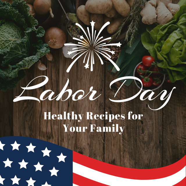 USA Labor Day festive food with flag Instagram AD Design Template