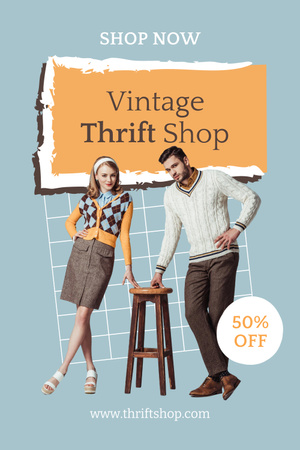 Hipster Man and Woman for Thrift Shop Pinterest Design Template