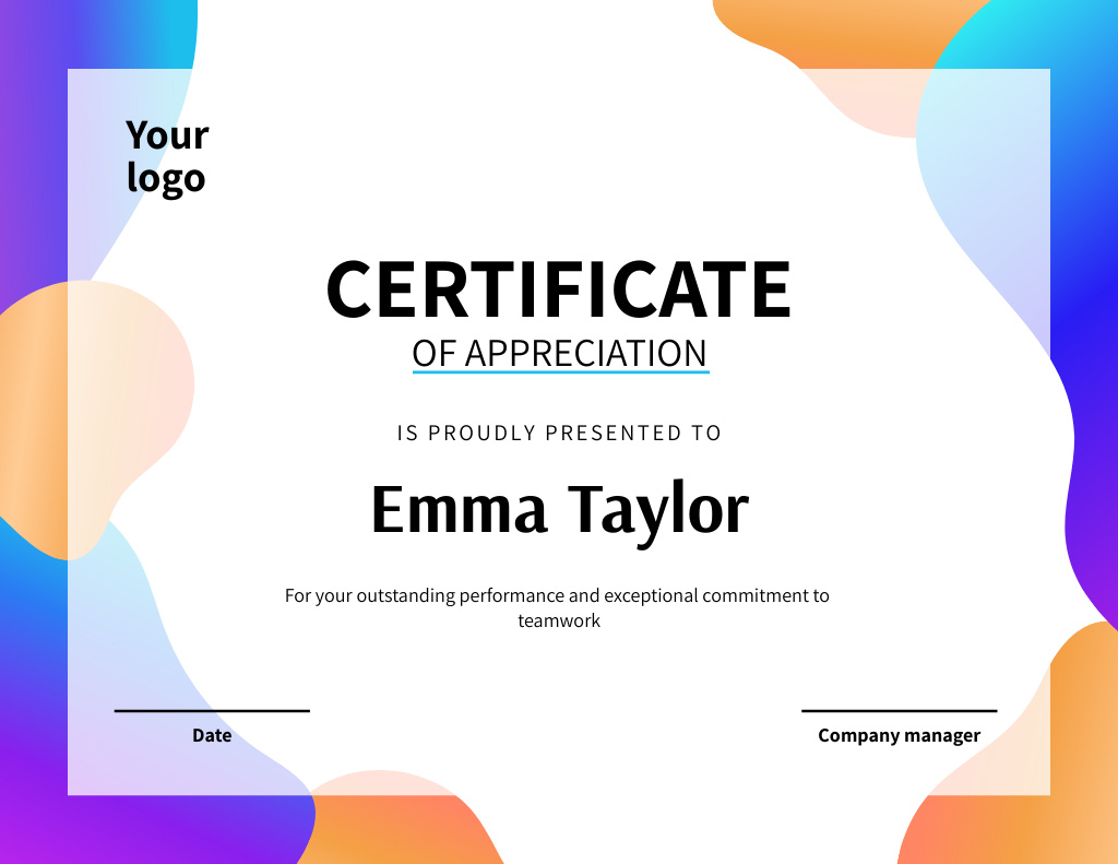 Appreciation for Commitment to Teamwork Certificate Design Template