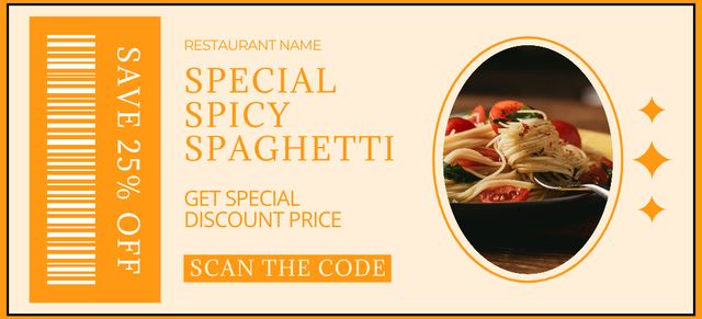 Ontwerpsjabloon van Coupon 3.75x8.25in van Special Price on Spicy Spaghetti