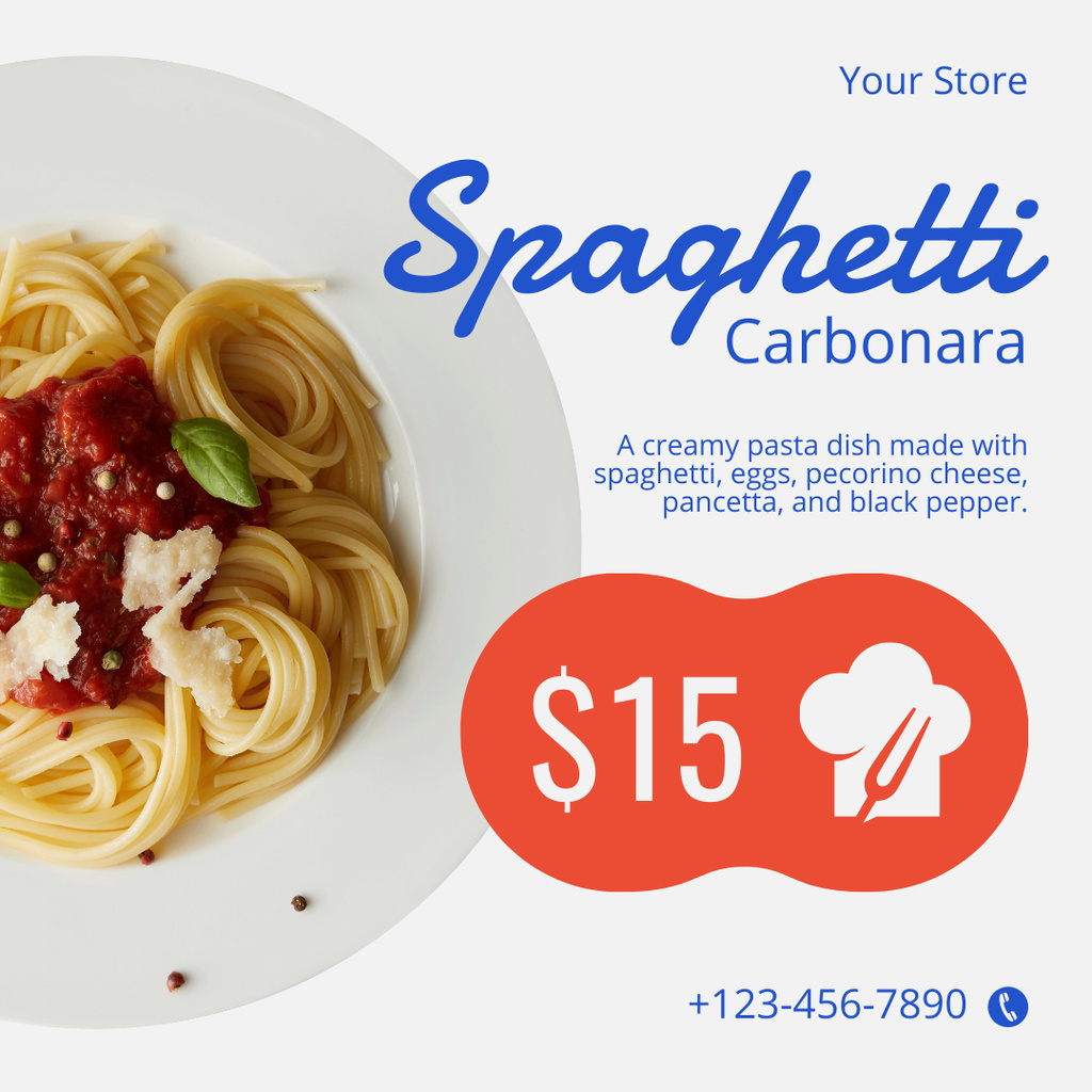 Offer Prices for Spaghetti with Carbonara Sauce Instagram Šablona návrhu