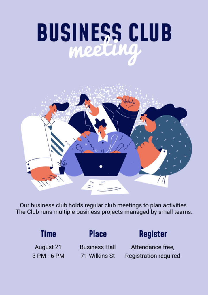 Plantilla de diseño de Business Club Meeting Announcement Flyer A5 