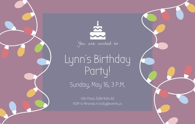 Designvorlage Birthday Party With Bright Garland für Invitation 4.6x7.2in Horizontal