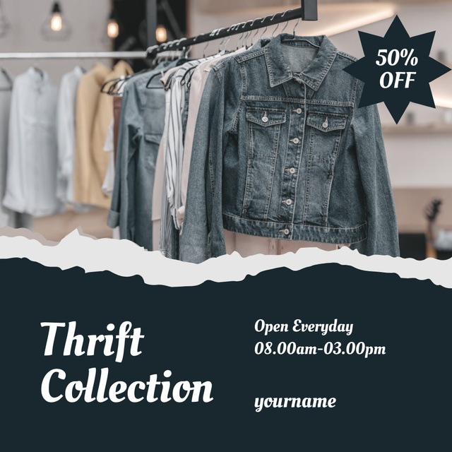 Clothes on hangers for thrift shop sale Instagram AD Modelo de Design