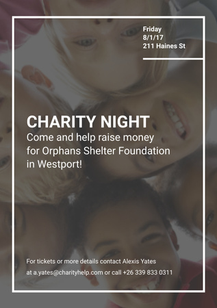 Charity Night Announcement with Happy Kids Flyer A5 Design Template