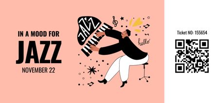 Ontwerpsjabloon van Ticket DL van jazz event met muzikant die piano speelt