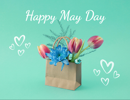 May Day Celebration Announcement with Beautiful Flowers Postcard 4.2x5.5in Design Template
