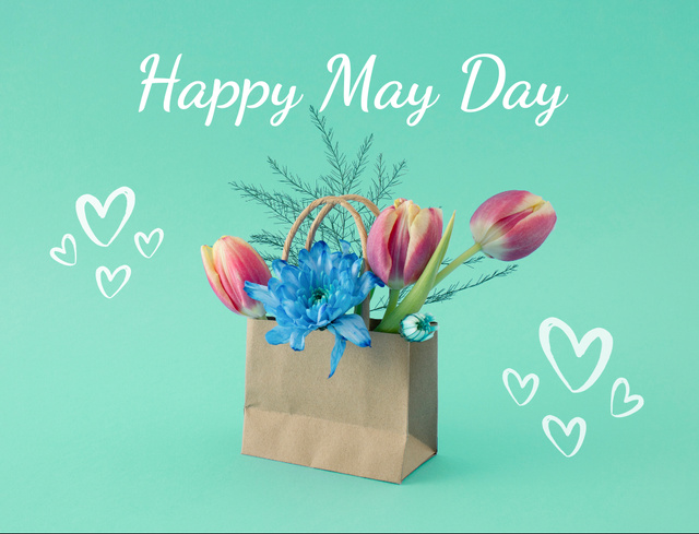 May Day Celebration Announcement with Beautiful Flowers Postcard 4.2x5.5in Šablona návrhu