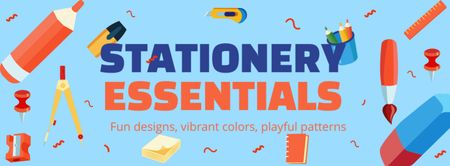 Stationery Shops With Vibrant Essential Products Facebook cover Design Template