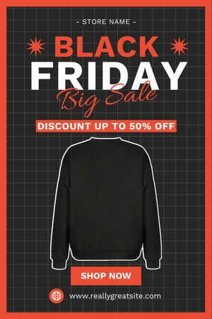 Designvorlage Black Friday Großer Ausverkauf von Sweatshirts für Pinterest