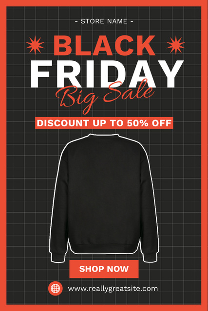 Template di design Black Friday Big Sale of Sweatshirt Pinterest