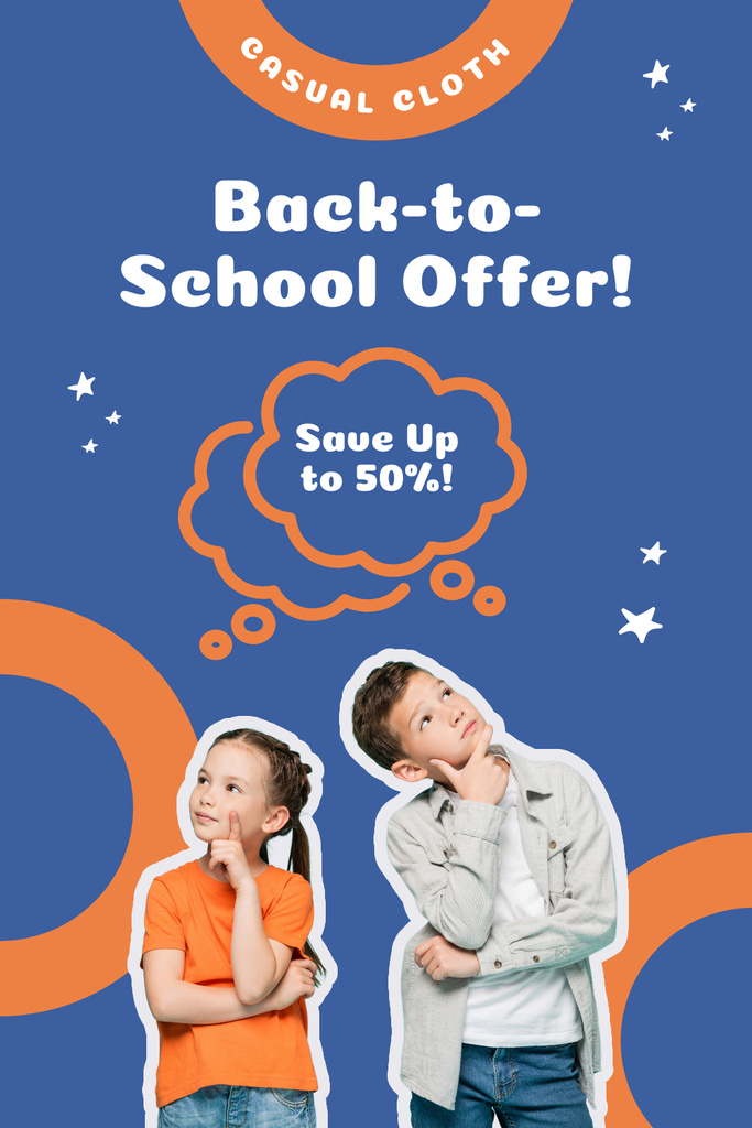 Discount School Supplies with Cute Kids on Purple Pinterestデザインテンプレート