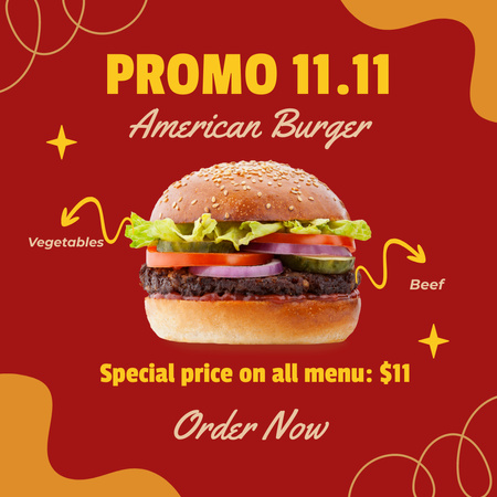 Ειδική Προσφορά εστιατορίου για American Burgers Instagram Πρότυπο σχεδίασης