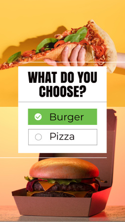 Escolha entre Hambúrguer e Pizza Instagram Story Modelo de Design