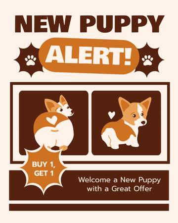 Grand Offer of New Arrival of Puppies Instagram Post Vertical Design Template