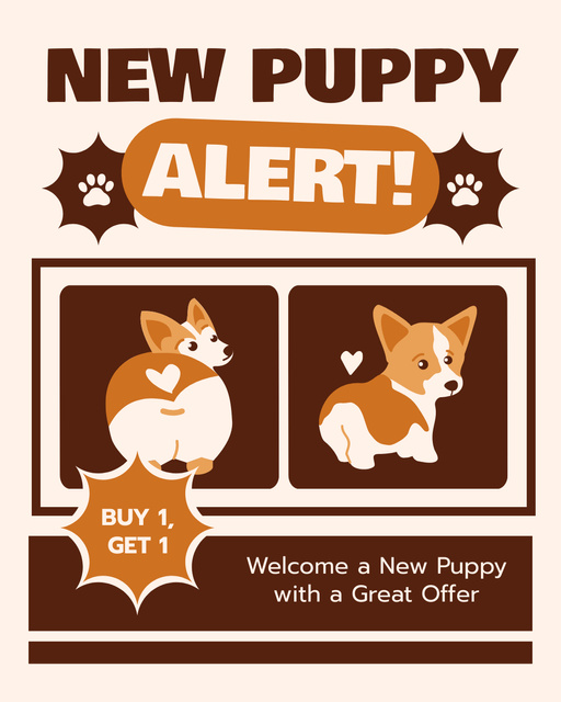 Grand Offer of New Arrival of Puppies Instagram Post Vertical – шаблон для дизайну