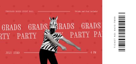Designvorlage Werbung für Abschlussfeier mit Mann in Zebra-Maske für Ticket DL