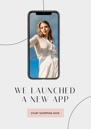 Fashion App with Stylish Woman on screen Poster Šablona návrhu
