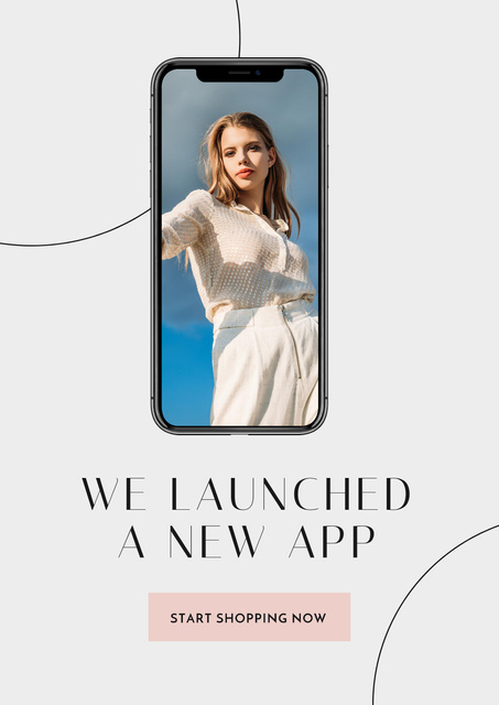 Fashion App with Stylish Woman on screen Posterデザインテンプレート