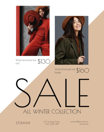Seasonal Sale with Woman Wearing Stylish Hat Poster 22x28in Design Template