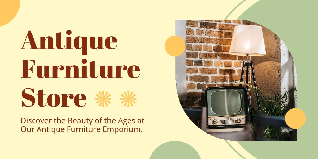 Old-fashioned Floor Lamp And TV In Antiques Store Offer Twitter Design Template
