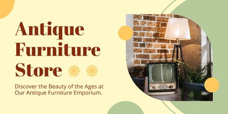 Old-fashioned Floor Lamp And TV In Antiques Store Offer Twitter Design Template