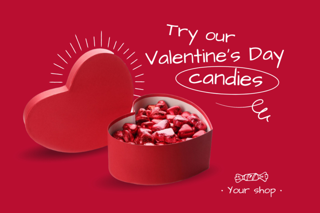 Platilla de diseño Candy Hearts in Box for Valentine's Day Postcard 4x6in