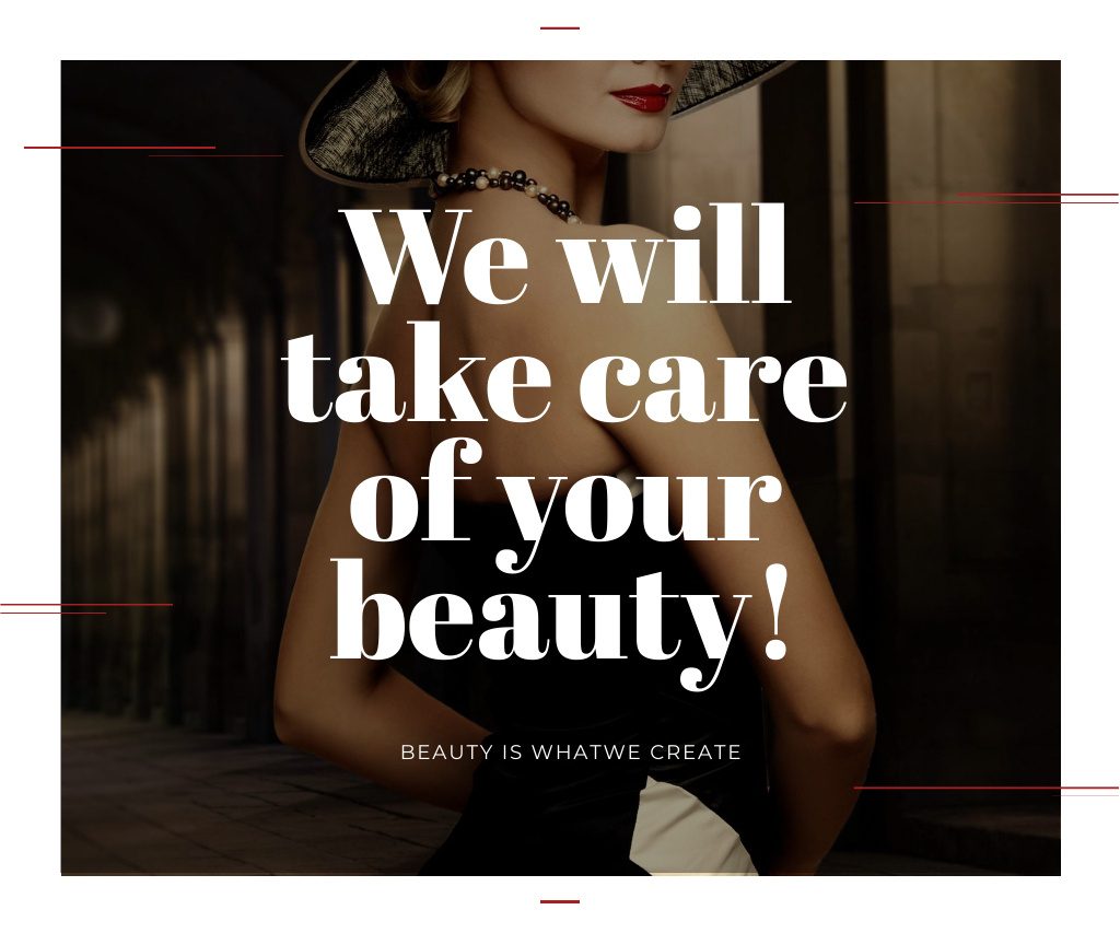 Beauty Studio Service Offer with Elegant Woman Large Rectangle Design Template