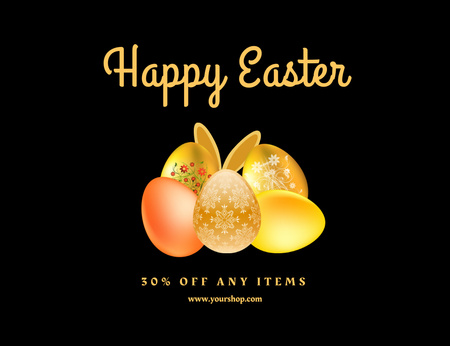 Modèle de visuel Annonce de remise de vacances de Pâques avec des oeufs de Pâques teints sur fond noir - Thank You Card 5.5x4in Horizontal