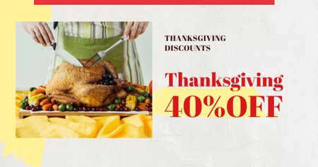 Modèle de visuel Thanksgiving Offer with Chef cutting turkey - Facebook AD