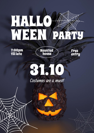 Halloween Party Invitation with Scary Pineapple Poster Design Template