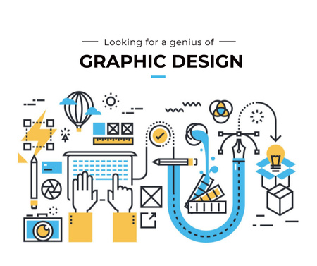 Graphic Design job Vacancy with Interface icons Facebook Design Template